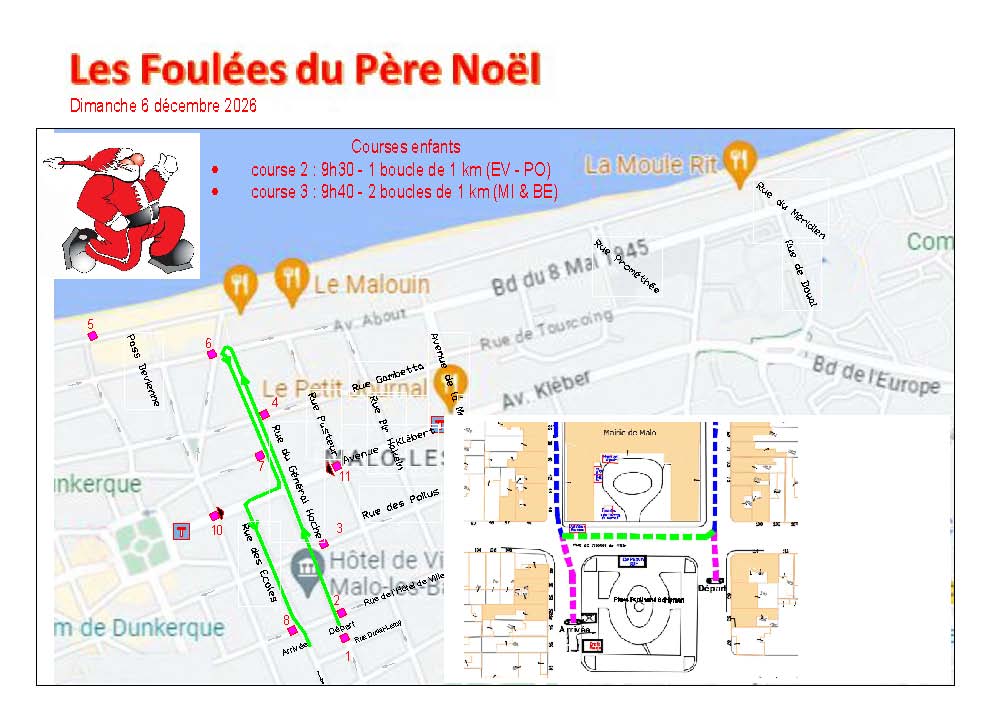 Plan 1 des Foulées du Père Noël Dunkerque - Malo 2026